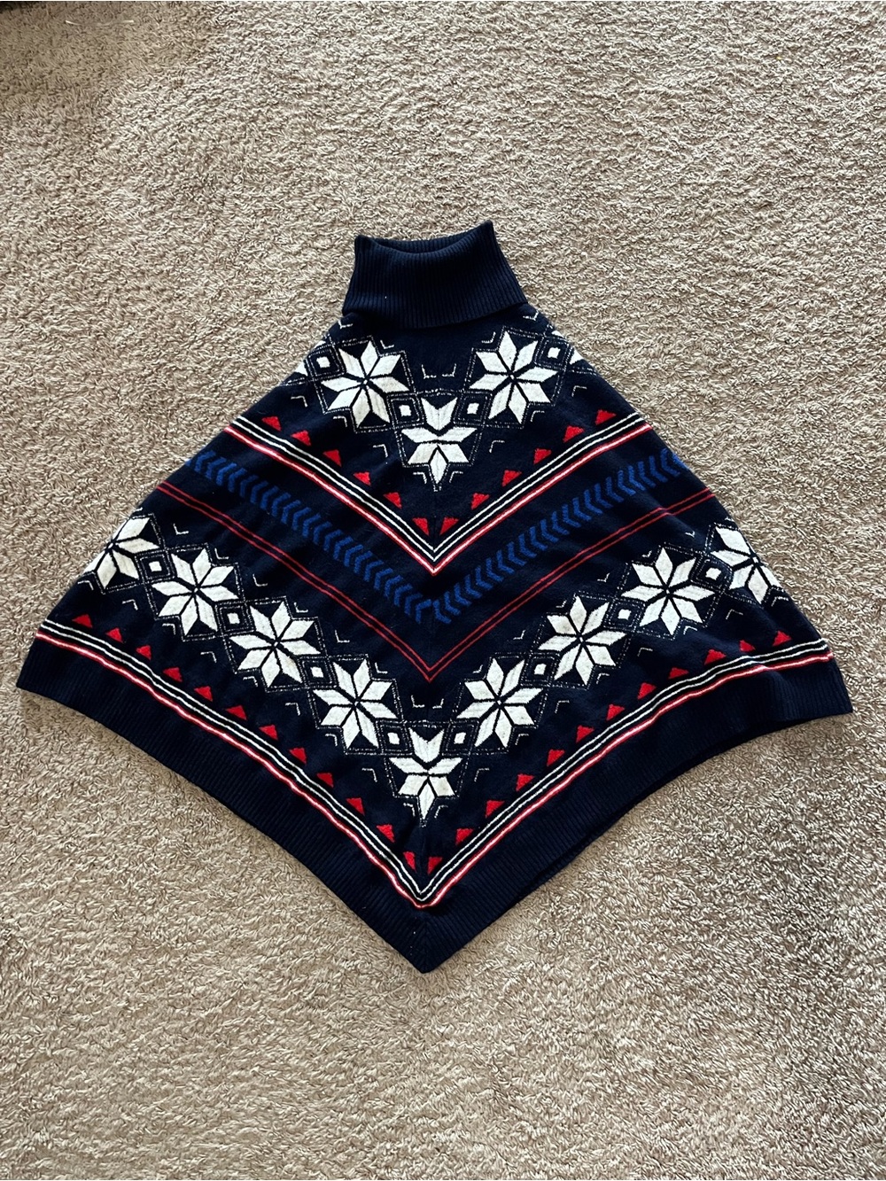 St. John’s Bay Fair Isle Nordic Turtleneck Sweater Poncho Cape One Size